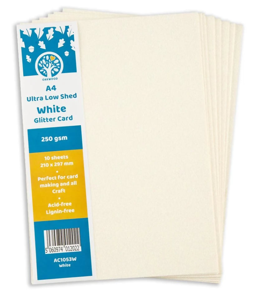 Pack of A4 white glitter card with a Gernika label on a white background