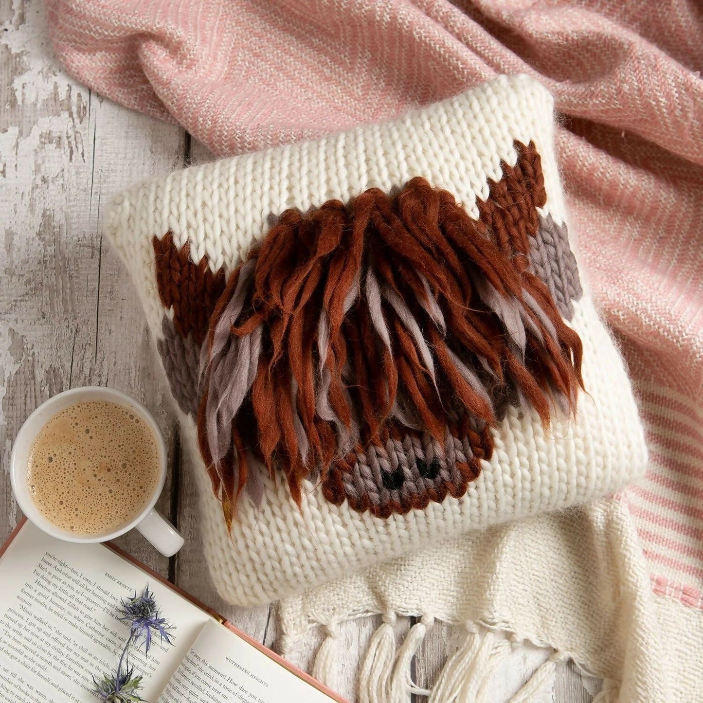 Wool Couture Highland Cow Cushion Cover Knitting Kit - CraftSource Market: Craft Supplies & Kits