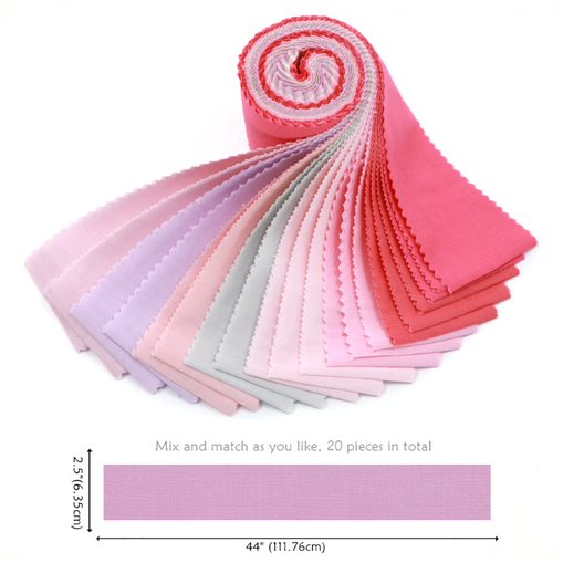 Set of pink fabric swatches arranged in a spiral on a white background