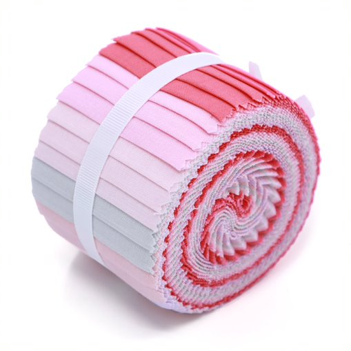 Roll of pink and gray ribbons on a white background
